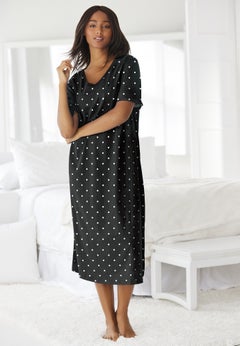 V-Neck Short Sleeve Midi Cotton Sleep Shirt