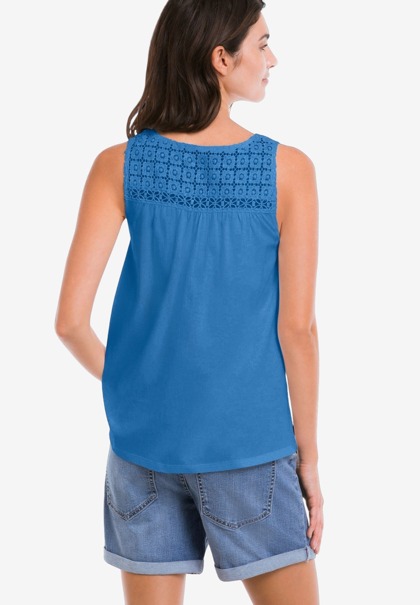100% Cotton Crochet Scoop Neck A-Line Tank image number 1