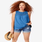 100% Cotton Crochet Scoop Neck A-Line Tank image number null