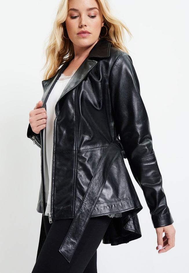 High-Low Peplum Leather Jacket image number 4