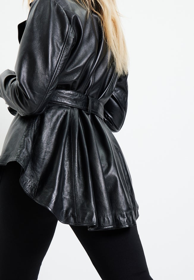 High-Low Peplum Leather Jacket image number 5