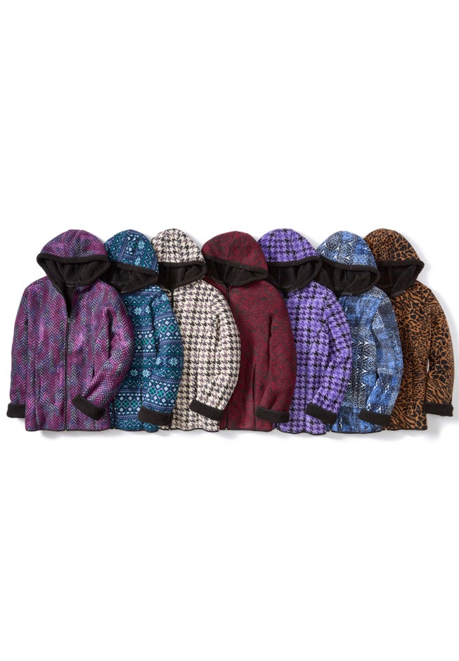 Printed Fleece Coat with Sherpa Lining image number 7