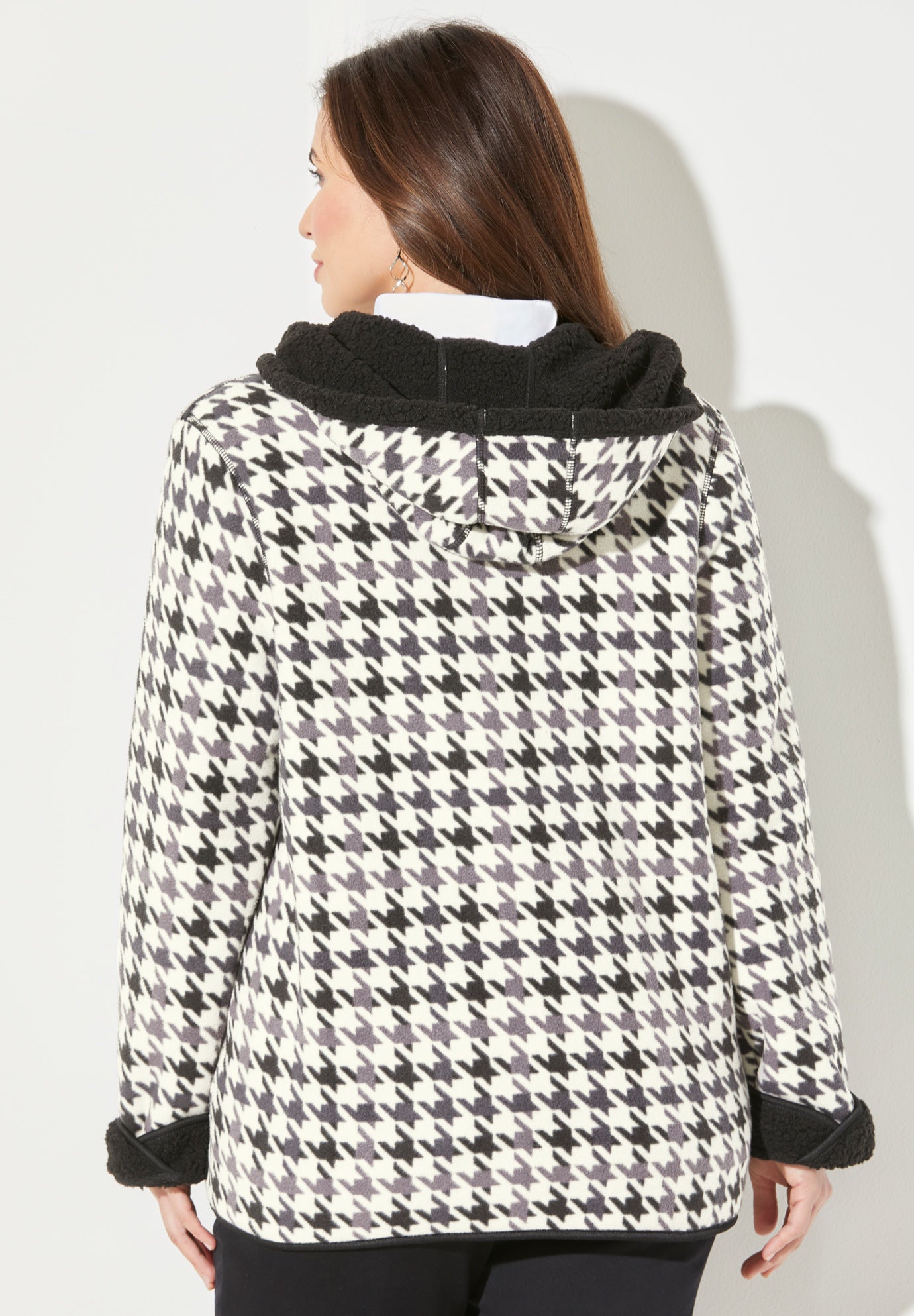 Printed Fleece Coat with Sherpa Lining image number 1