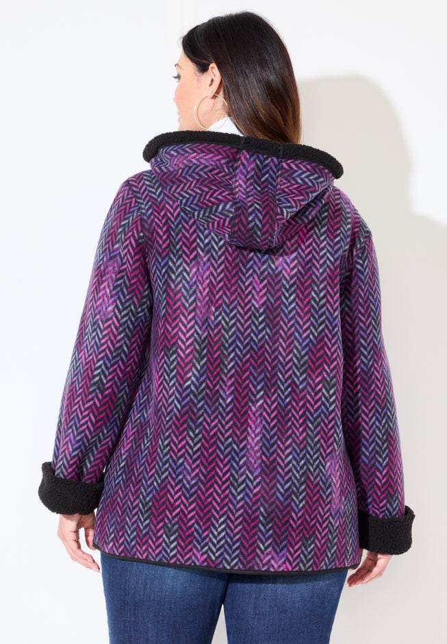 Printed Fleece Coat with Sherpa Lining image number 1