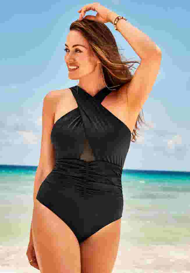 High Neck Wrap Shimmer One Piece Swimsuit image number 0