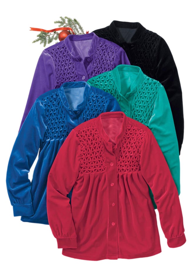 Smocked velour 25" bed jacket by Only Necessities® image number 3