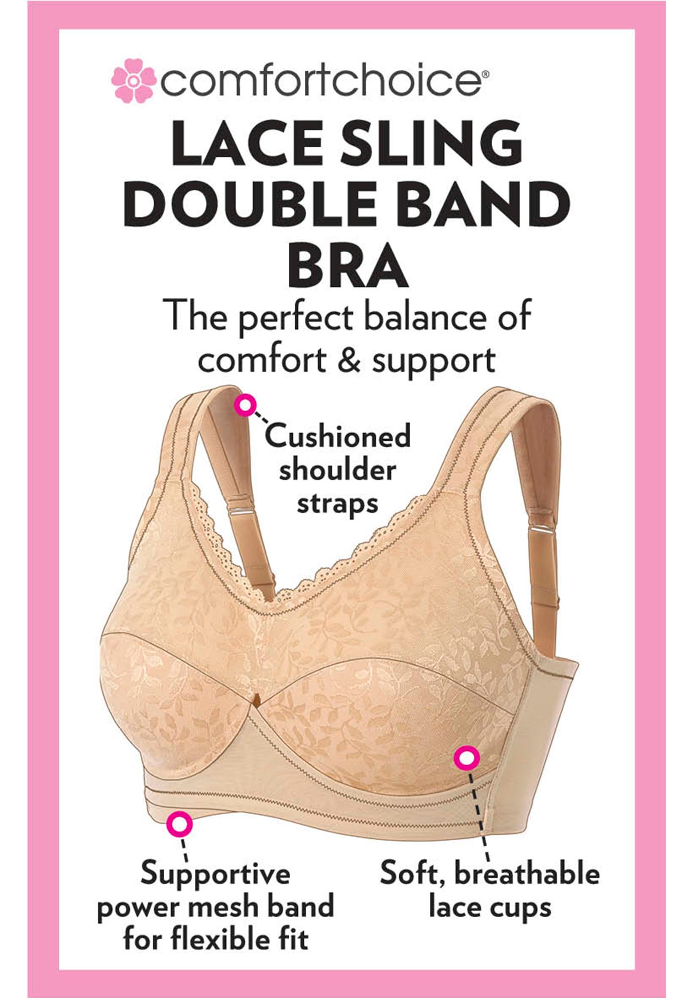Comfort Choice&reg; Full Coverage Sling Double Band Lace Bra image number 3
