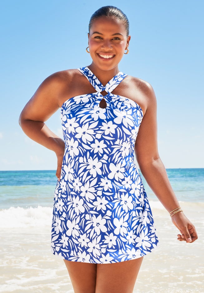 High Neck Halter Ring Swimdress image number 1