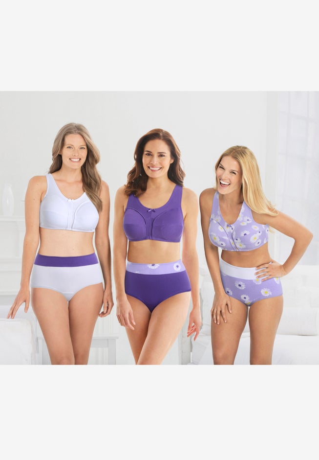 3-Pack Front-Close Cotton Wireless Bra image number 5