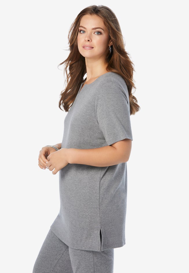 Plus Size Soft Knit Tunic with Notch Neckline image number 2