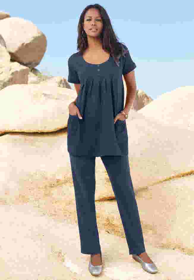 Plus Size Straight Leg Soft Knit Pull On Pant image number 4