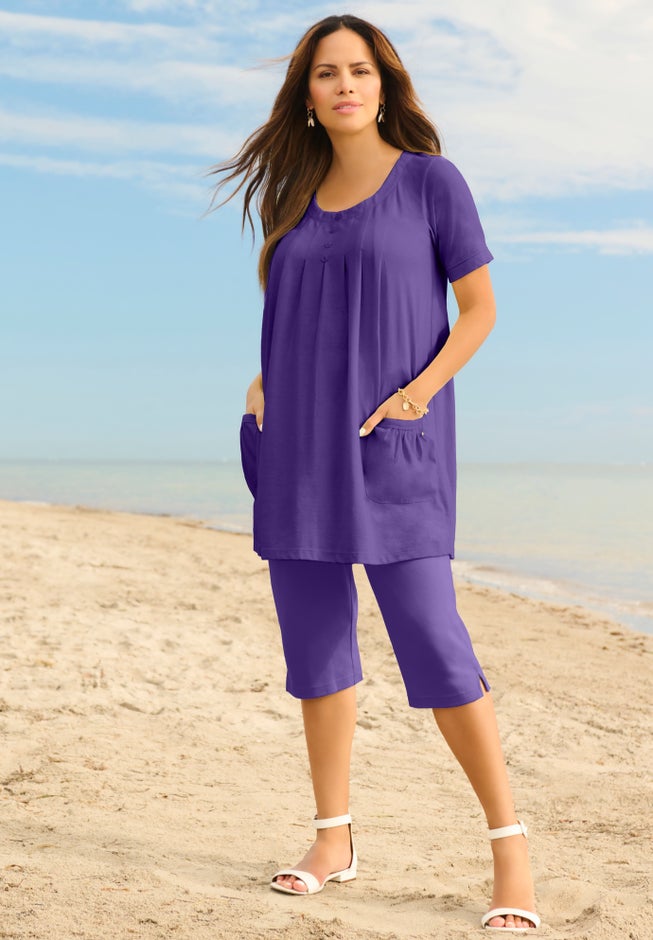 Plus Size Soft Knit Pull-On Capri Pant image number 4
