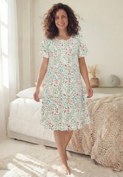 Short Floral Print Cotton Gown