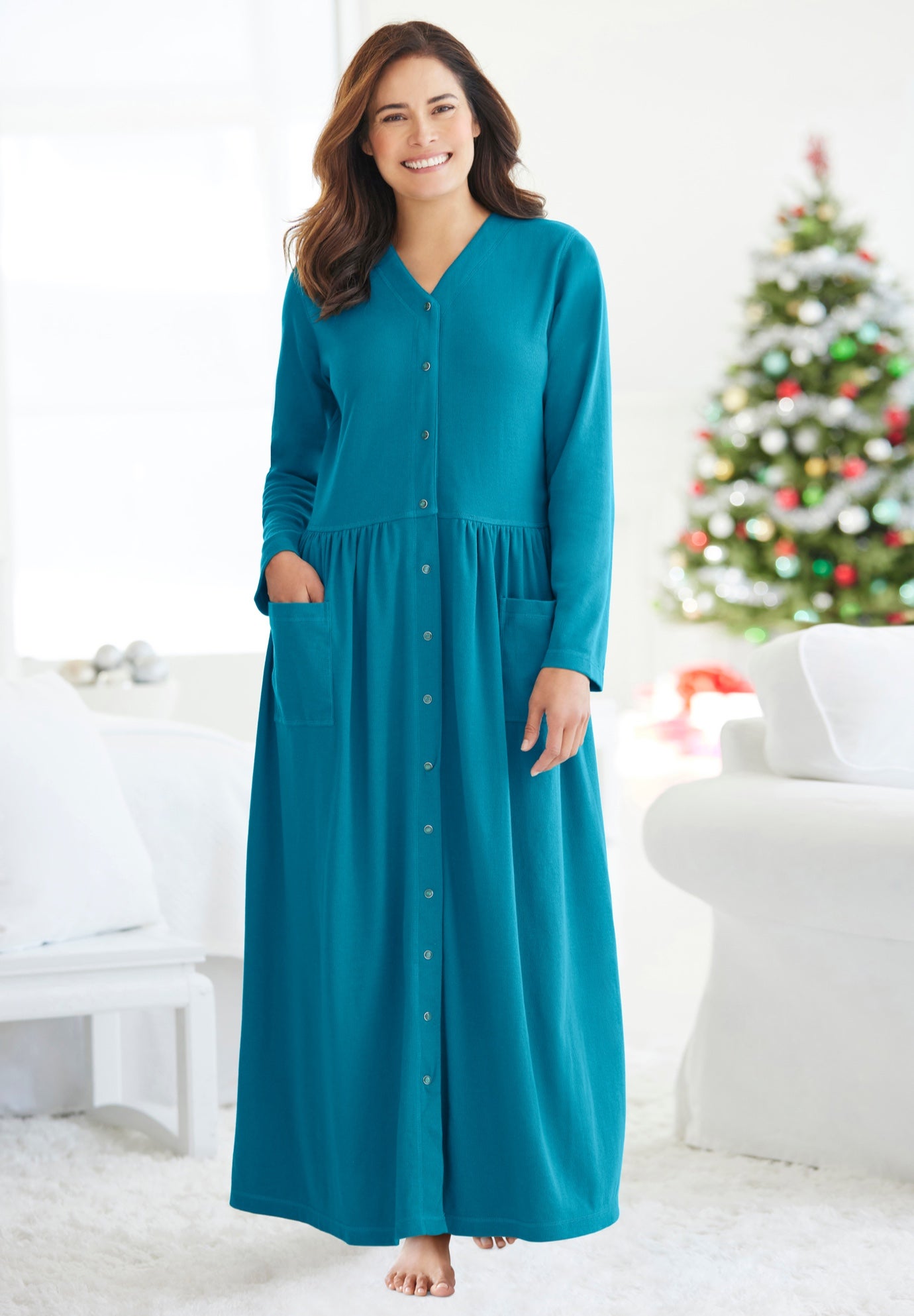 Long Snap-Front Knit Lounger image number 6