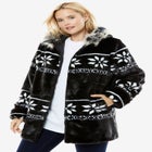 Faux Fur Snowflake Print Hooded Jacket image number null