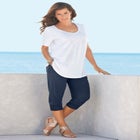 Plus Size Soft Knit Capri Pant with Drawstring Waist image number null