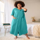 Long French Terry Zip-Front Robe image number null