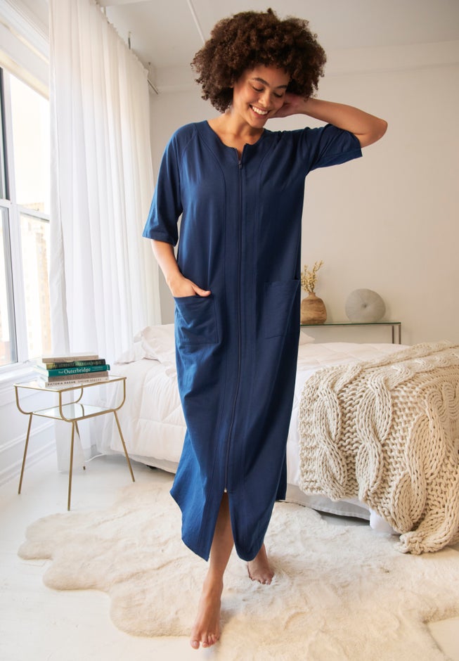 Long French Terry Zip-Front Robe image number 6