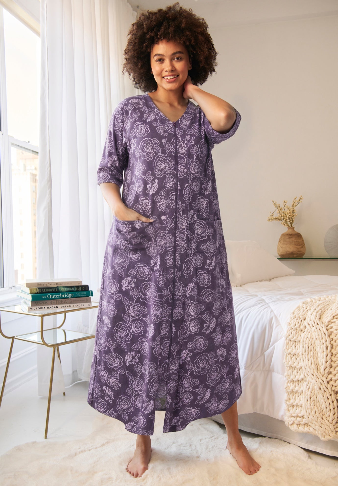 Long French Terry Zip-Front Robe image number 0
