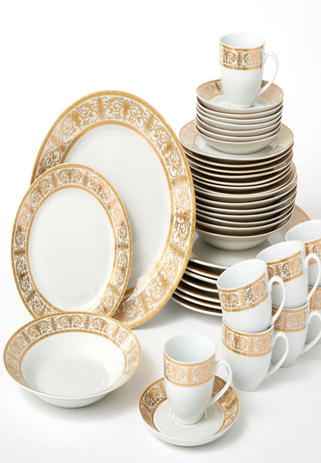 Medici 40-Pc. Golden Porcelain Dinnerware Set image number 1