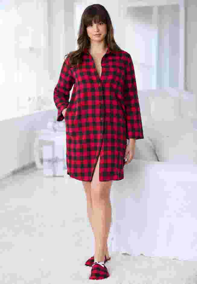Plaid Flannel Button-Front Sleepshirt image number 5