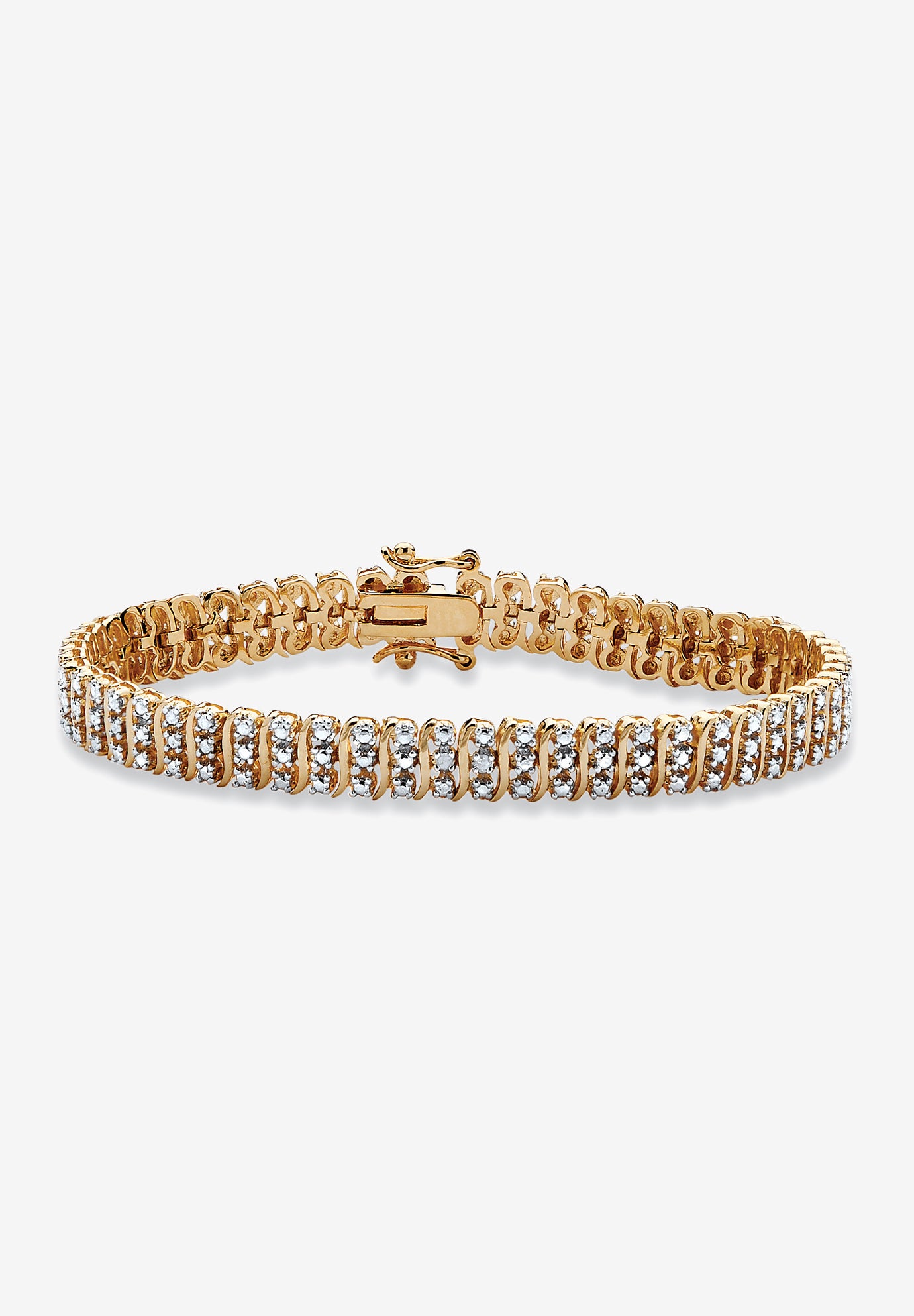 Yellow Gold Plated S Link Tennis Bracelet (7.5mm), Genuine Diamond