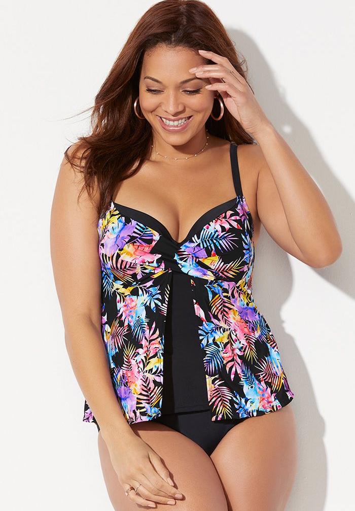Faux Flyaway Underwire Tankini Set, 