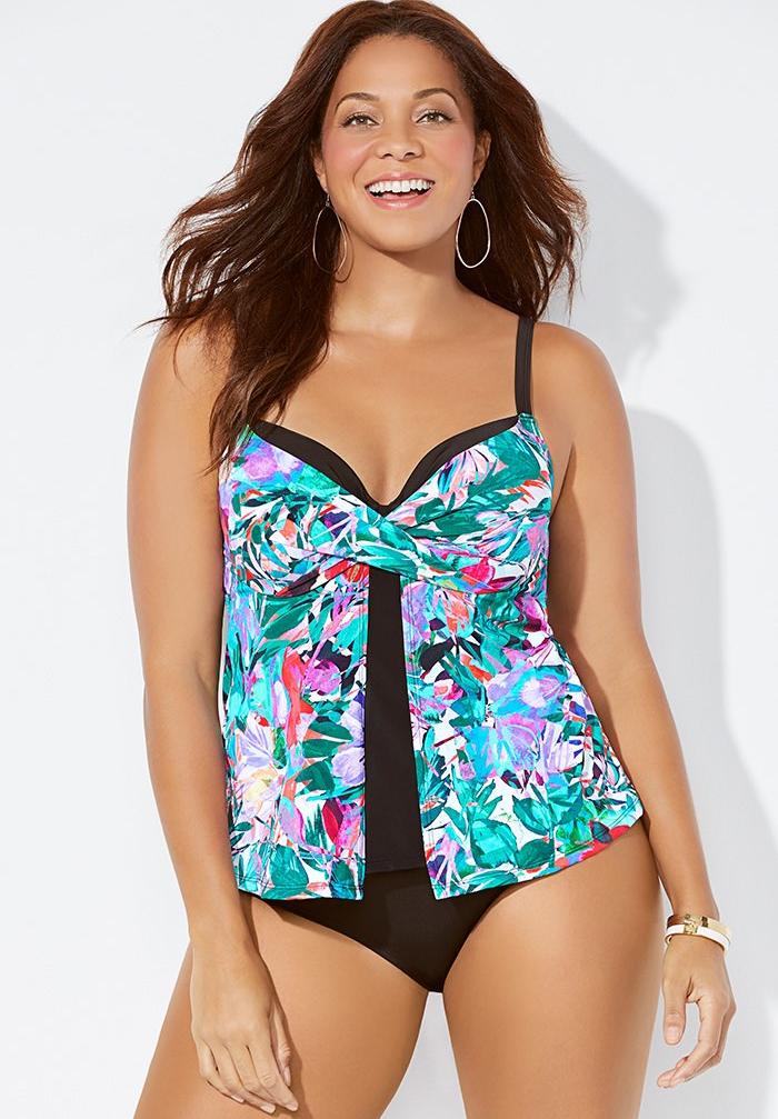 Faux Flyaway Underwire Tankini Set, 