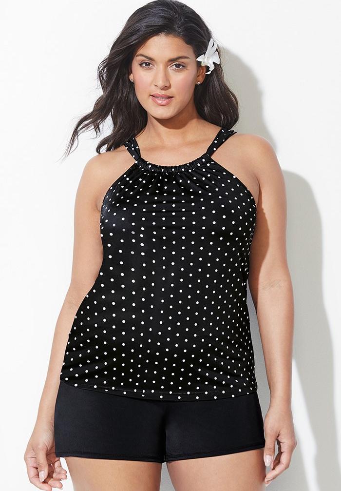 High Neck Tankini Set with Banded Short, 