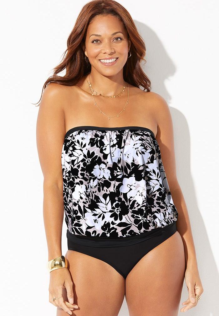 Bandeau Blouson Tankini Set, 