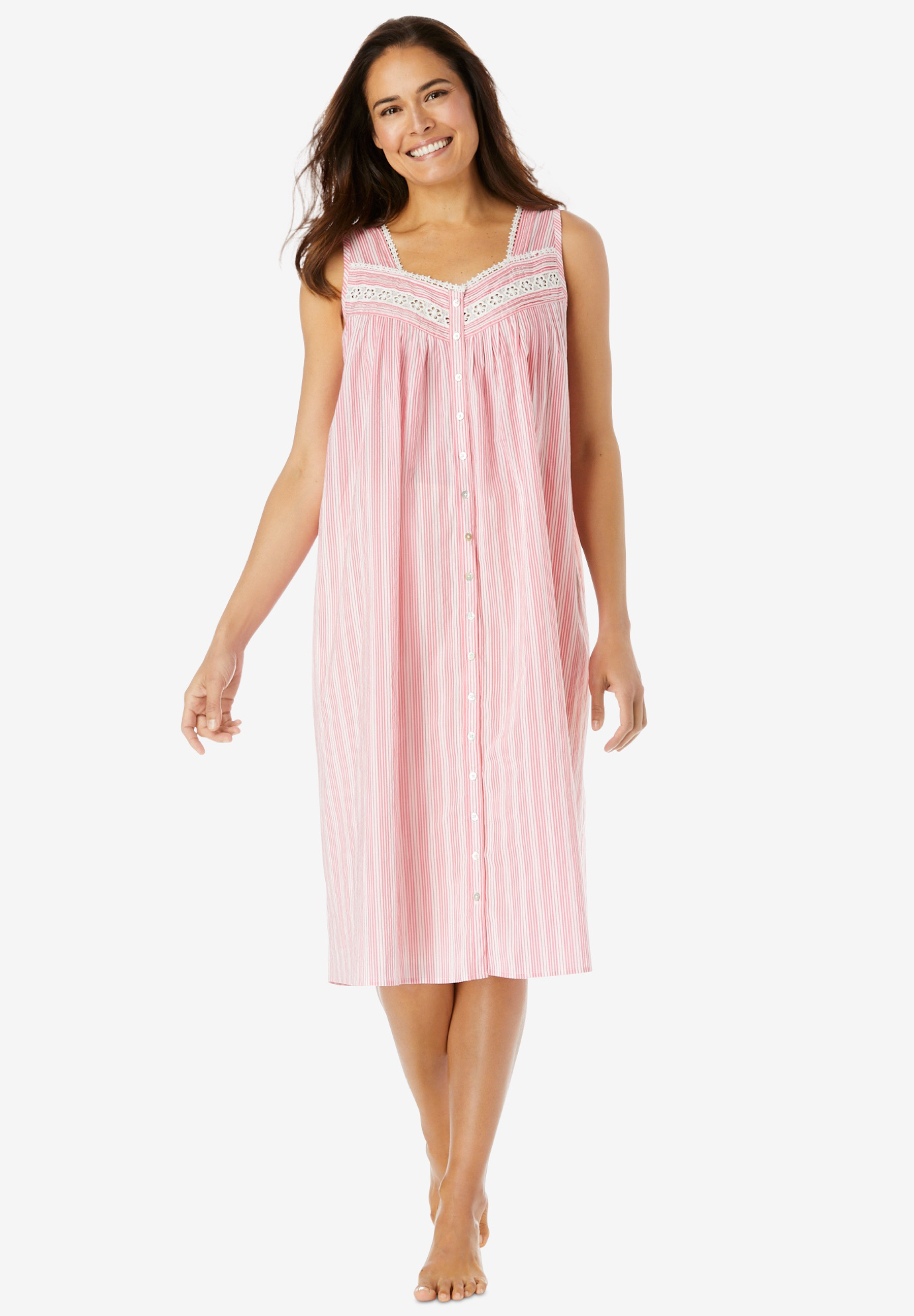 Sleeveless Button Front Night Gown, 