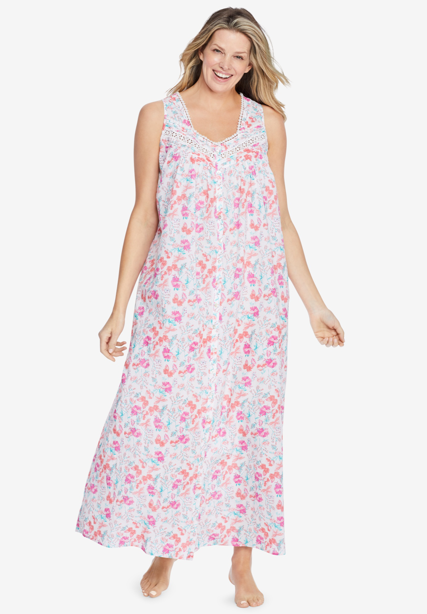 Long Sleeveless Floral Nightgown, 