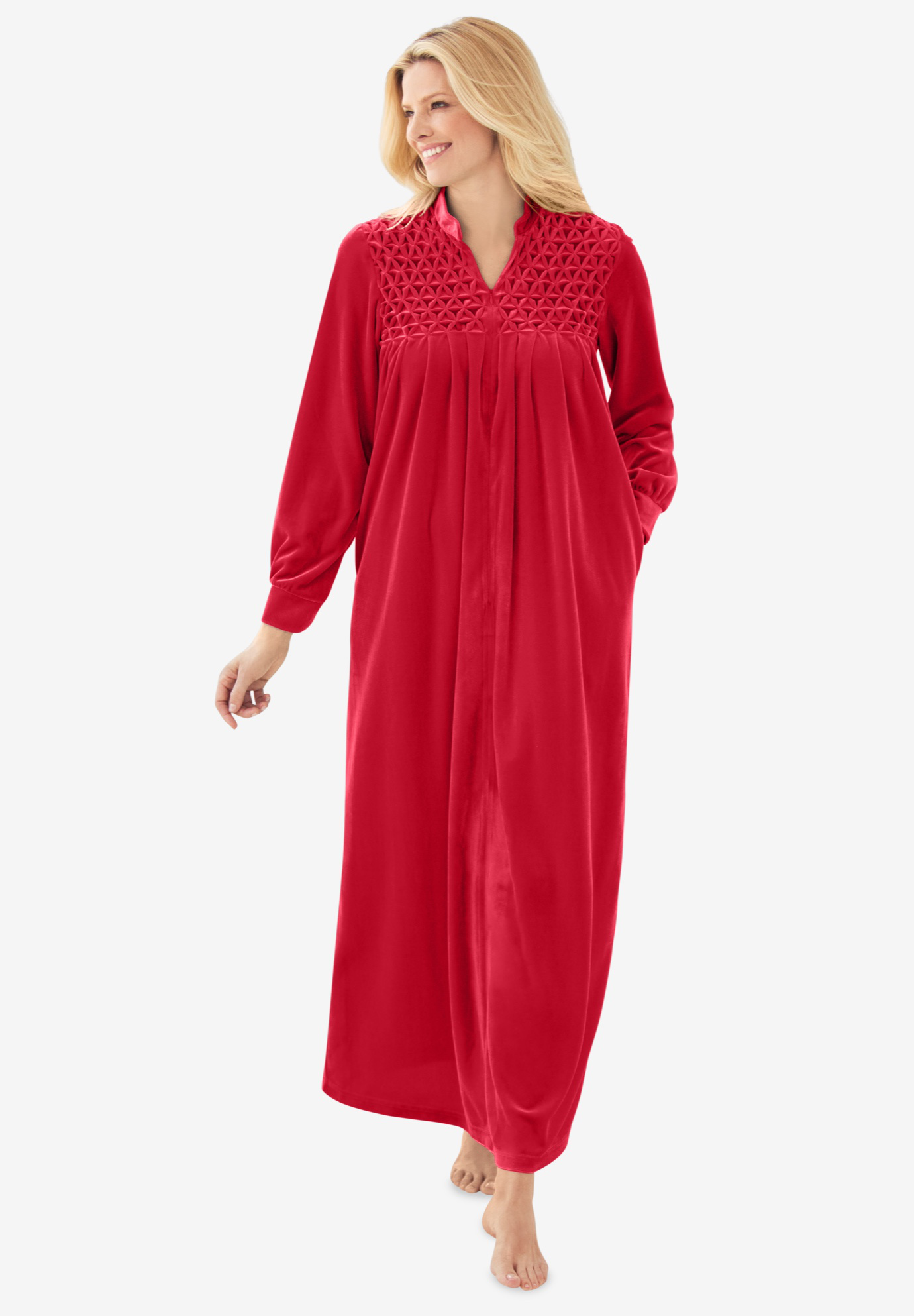 Smocked velour long robe by Only Necessities®, 
