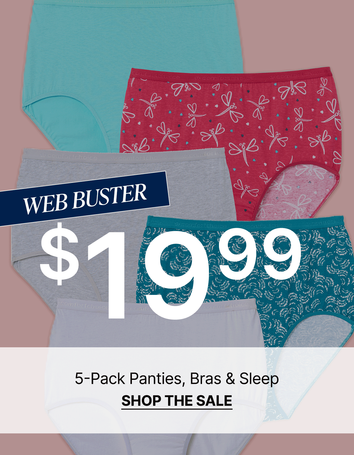 Webbuster 5-Pack Panties, Bras & Sleep Shop The Sale